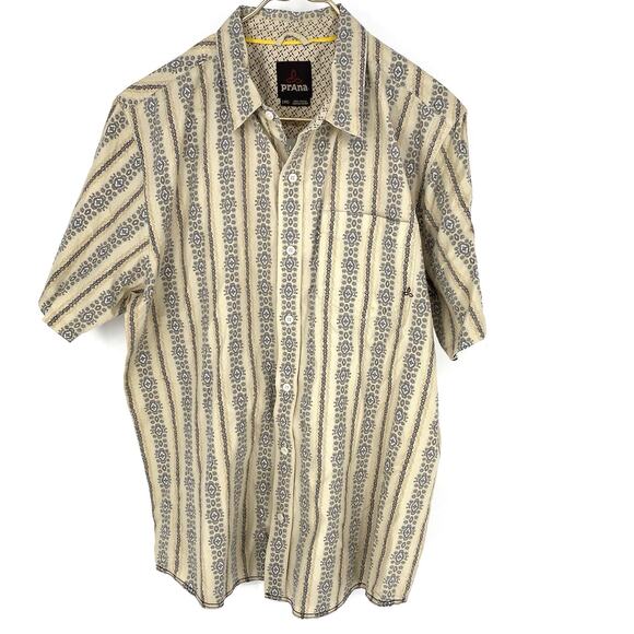 Prana Short Sleeve Button Up Shirt Green Pattern Men's Size L - Picture 1 of 7